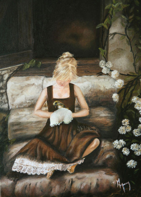 La jeune fille sur les escaliers