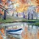 ARESLANIAN Berge - Reflet d'automne avec barque