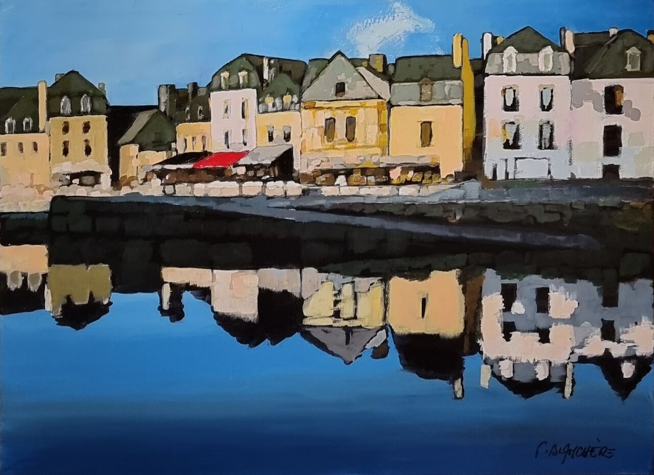 BLANCHÈRE Francis /  Artiste - Peintre " Pause café en terrasse " 