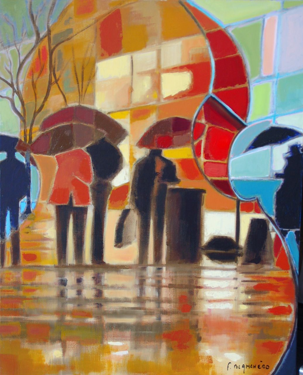 BLANCHÈRE Francis /  Artiste - Peintre " Sous la pluie "  Disponible