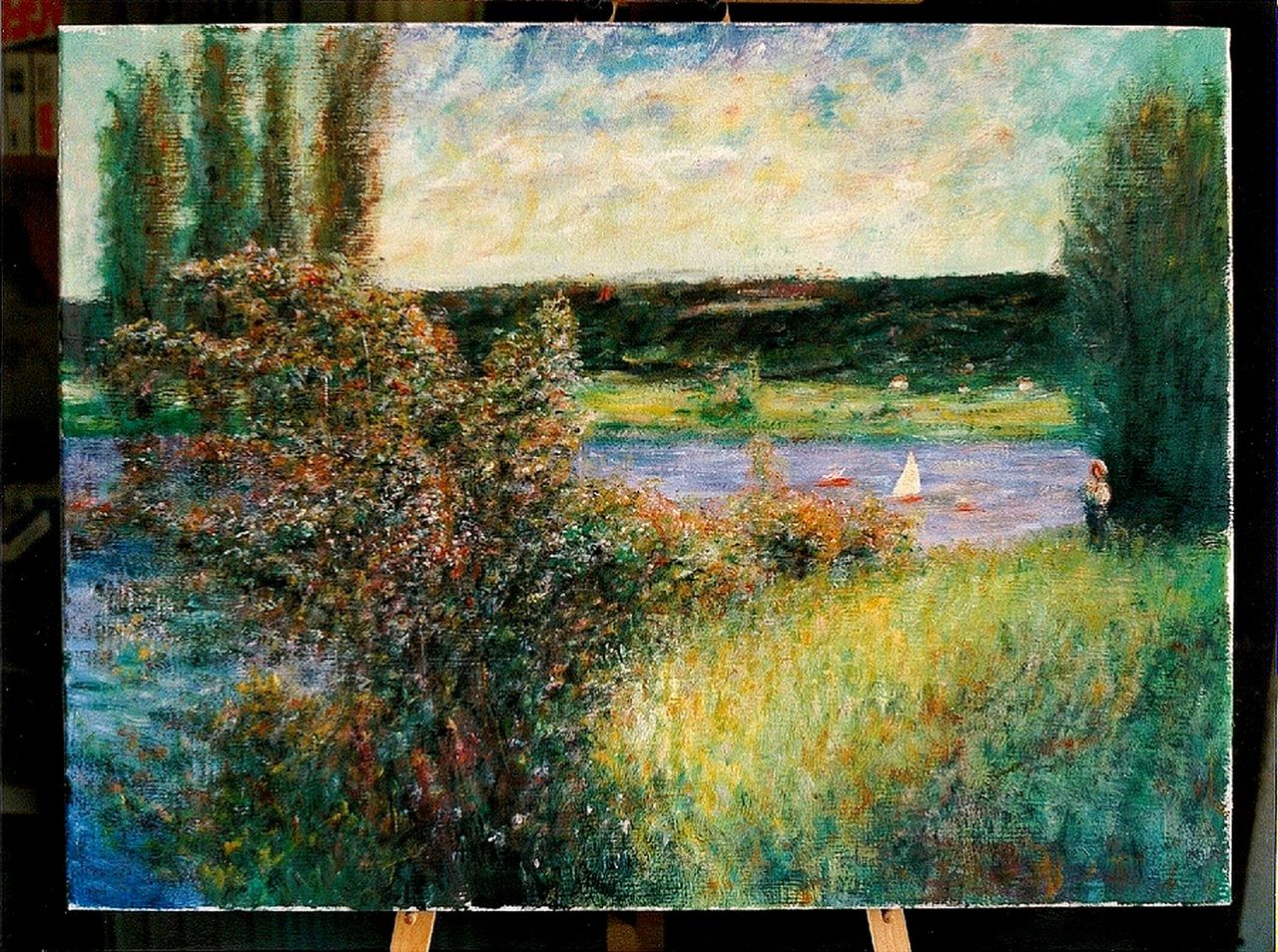 Dominique Imbert "La Seine à Chatou", copie d'un Renoir. 