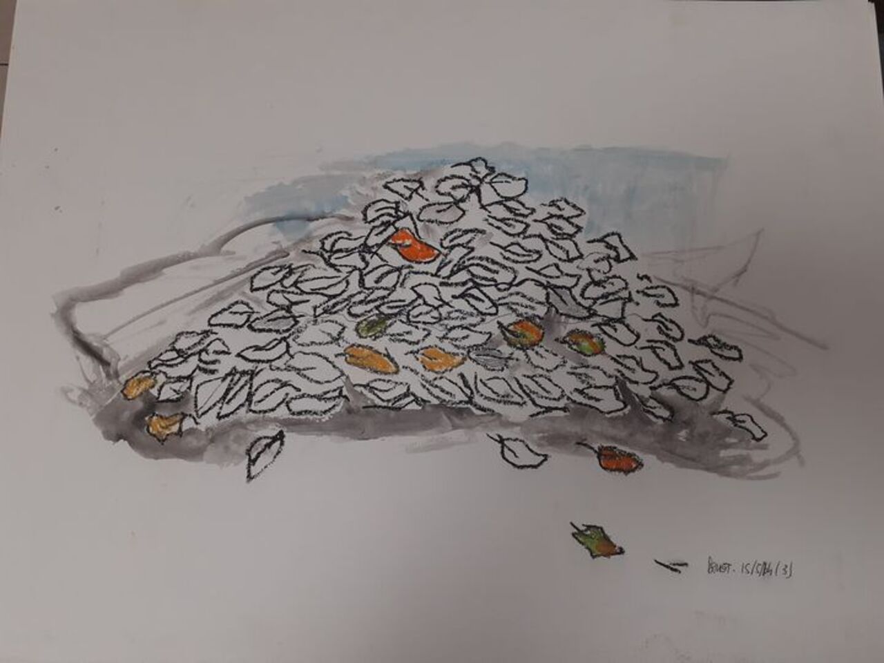 Jean Noël Bouet feuilles. Mixte et aquarelle sur papier. 60x80 2018