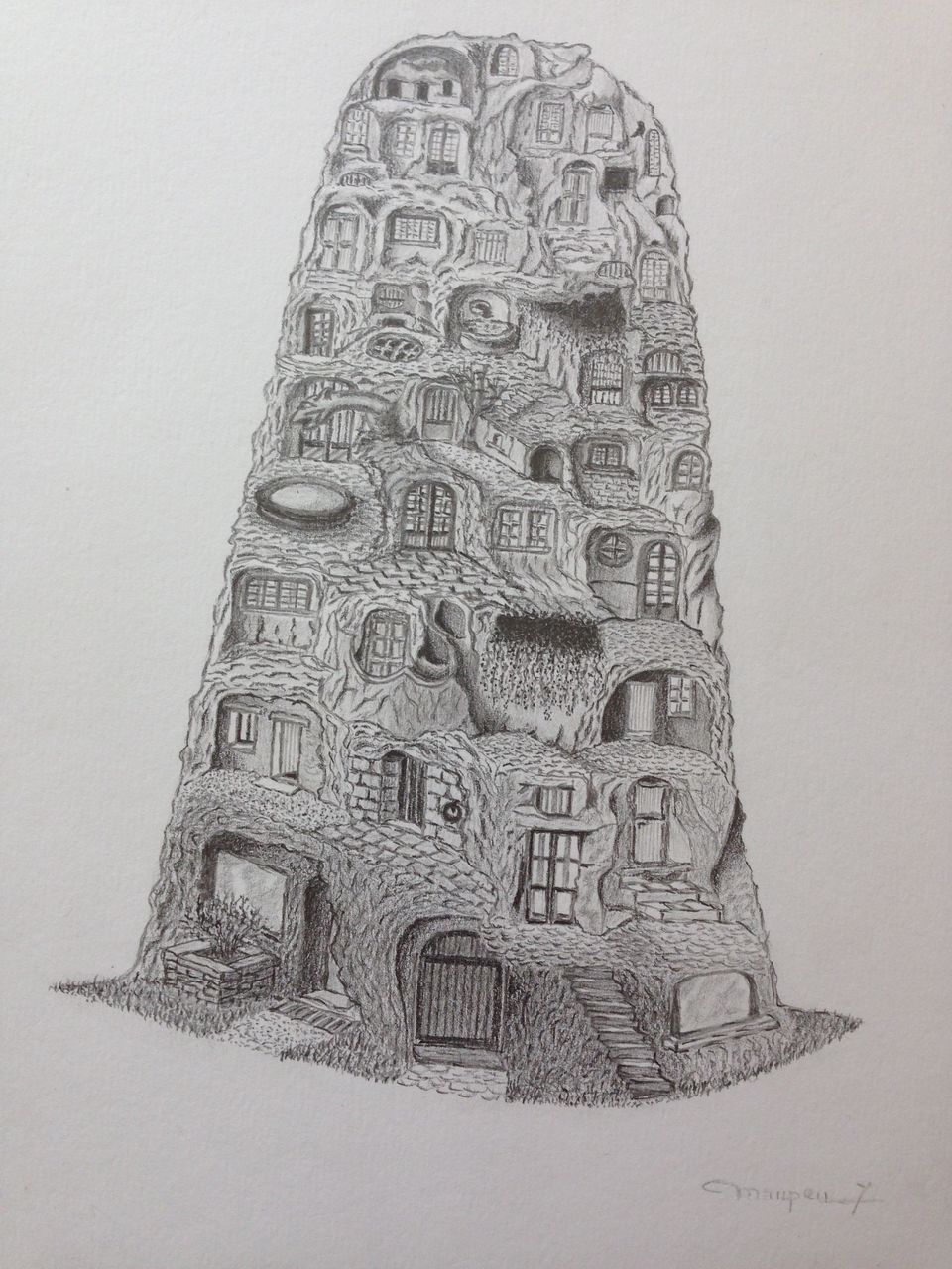 Yves Maupeu Structure d'architecture imaginée au crayon. 